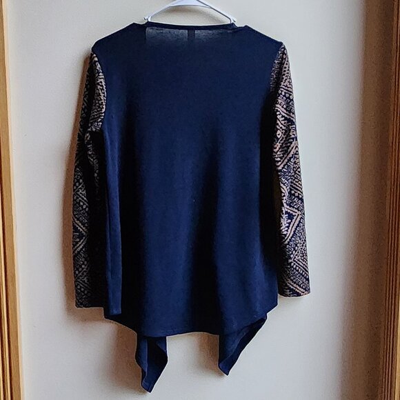 Pink Owl Navy/Tan Aztec Angled Open Cardigan Size Small - Picture 14 of 14